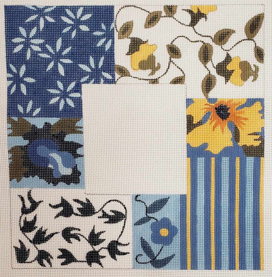 Meredith Collection Blue & Yellow Floral Frame Ridgewood Needlepoint