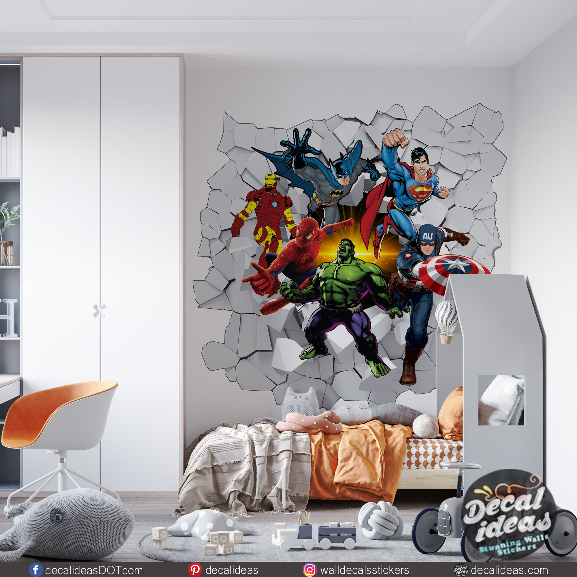 Avengers Wall Sticker, Breaking Wall Superhero Marvel Decals, Peel and