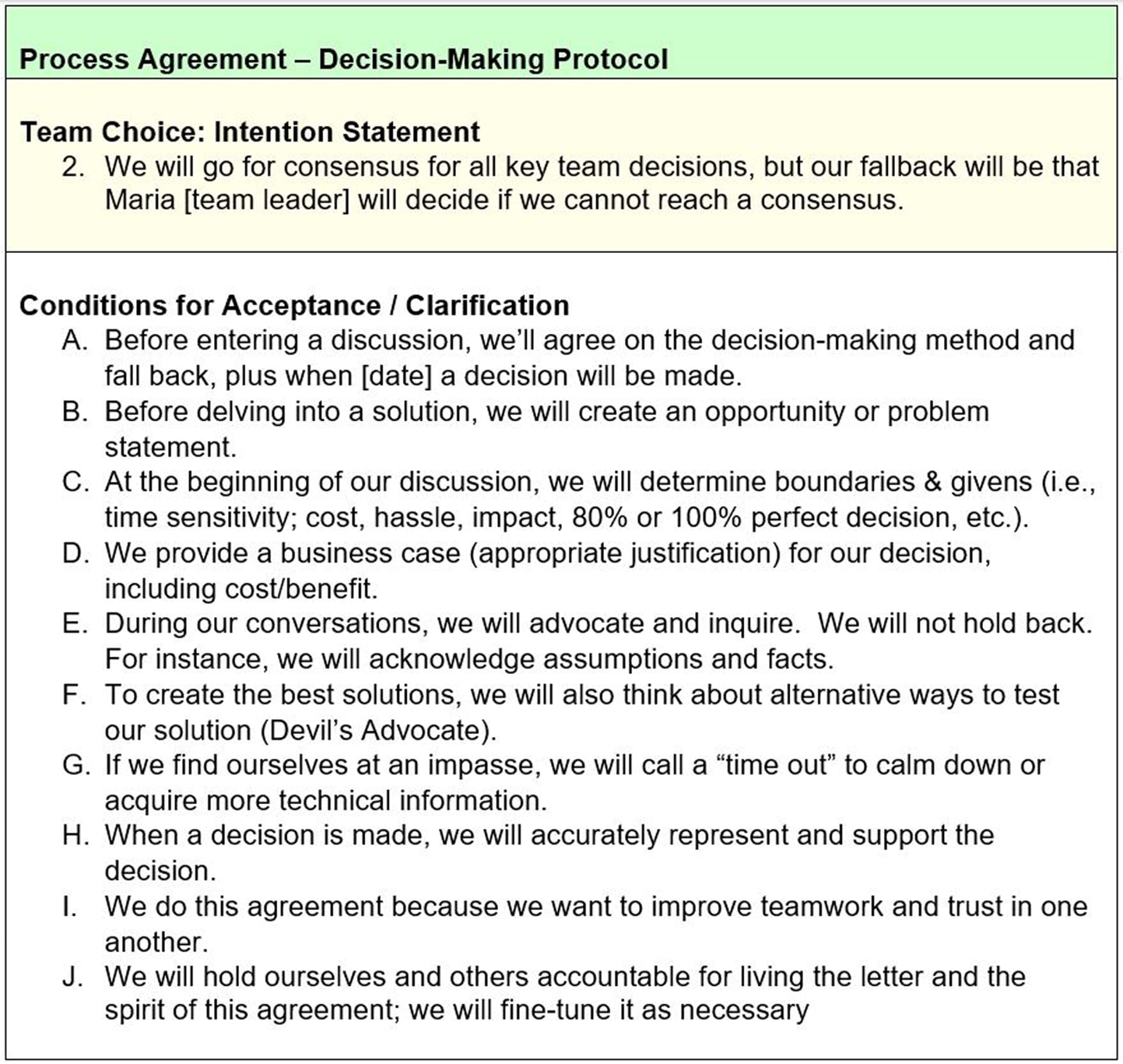 Facilitating Team Work Agreements