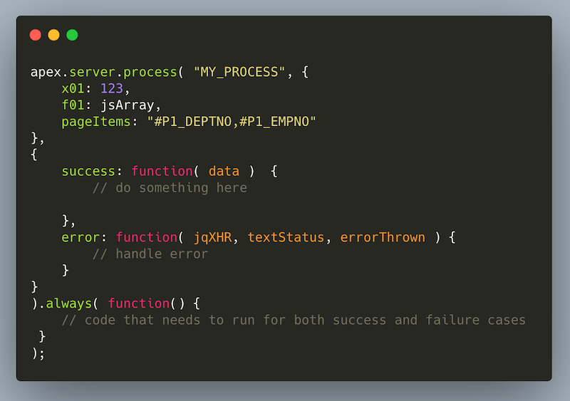 Video Using apex.server.process for AJAX calls in APEX A little bit