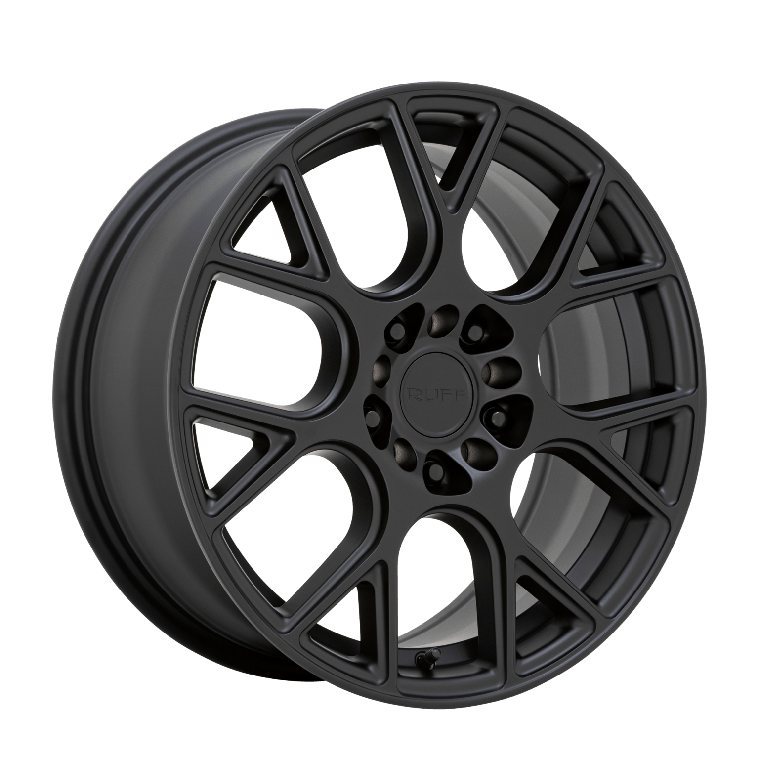 1880RDD385D84M72 18x8 5x108 38 Offset Ruff Rims DRIFT MATTE BLACK