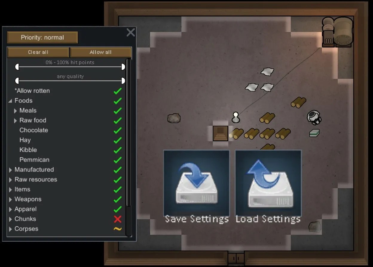 Save Storage & Outfit Settings Mod ⋆ RimWorld Base