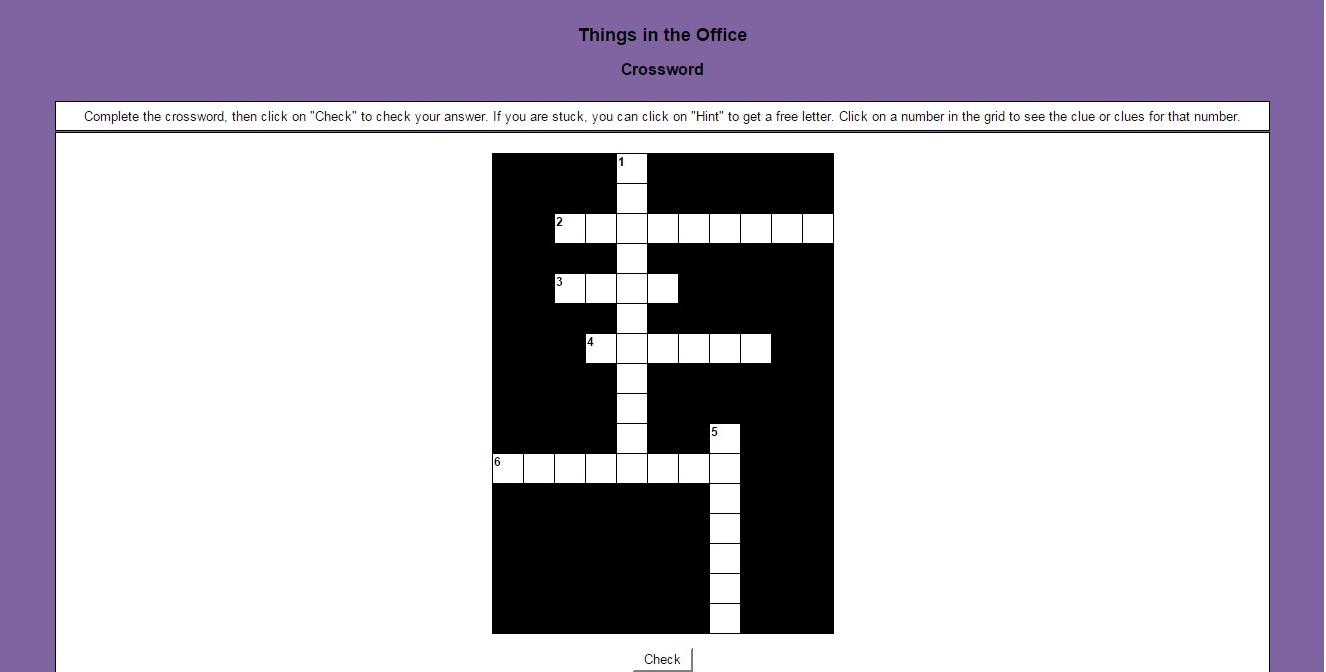 Things in the Office Crosswords Learning English is EASY!