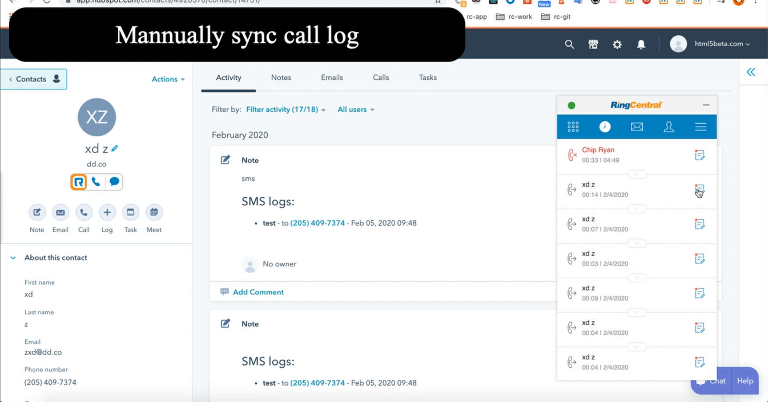 Screenshots - RingCentral Embeddable Phone for HubSpot