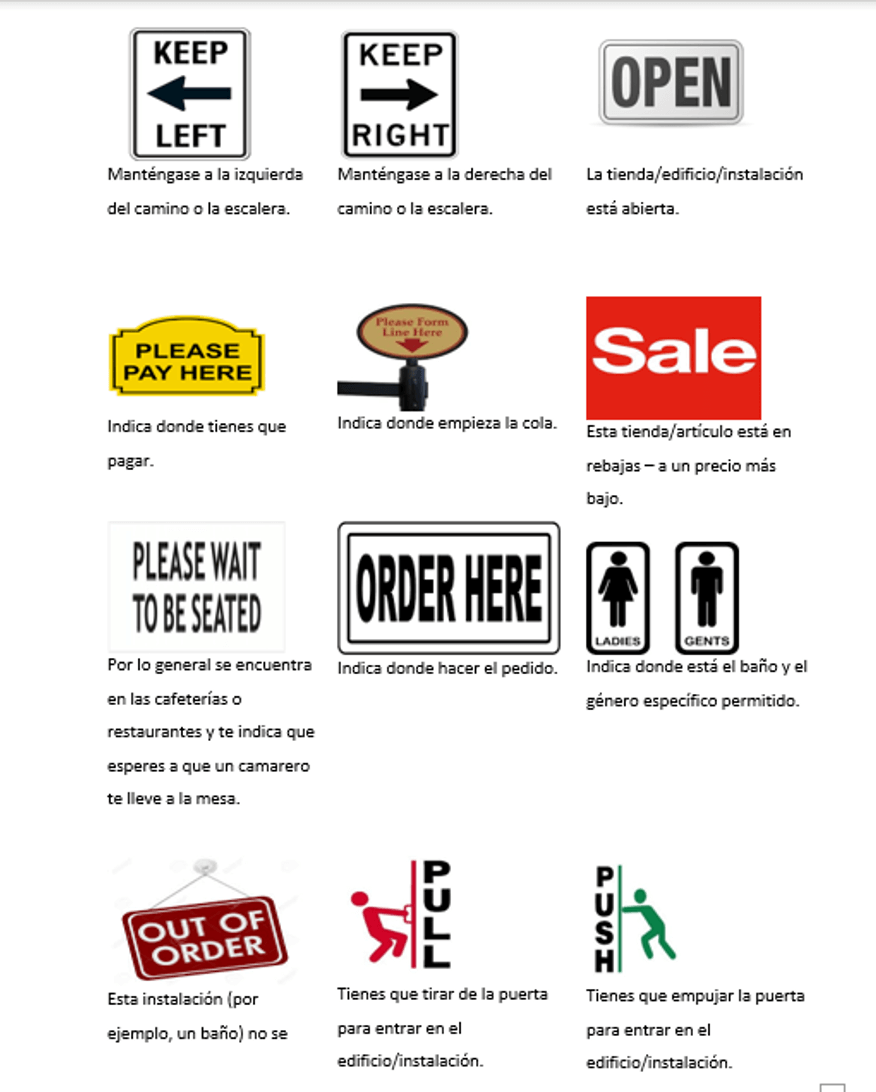 Avisos, advertencias y señales en Inglés Vocabulario en