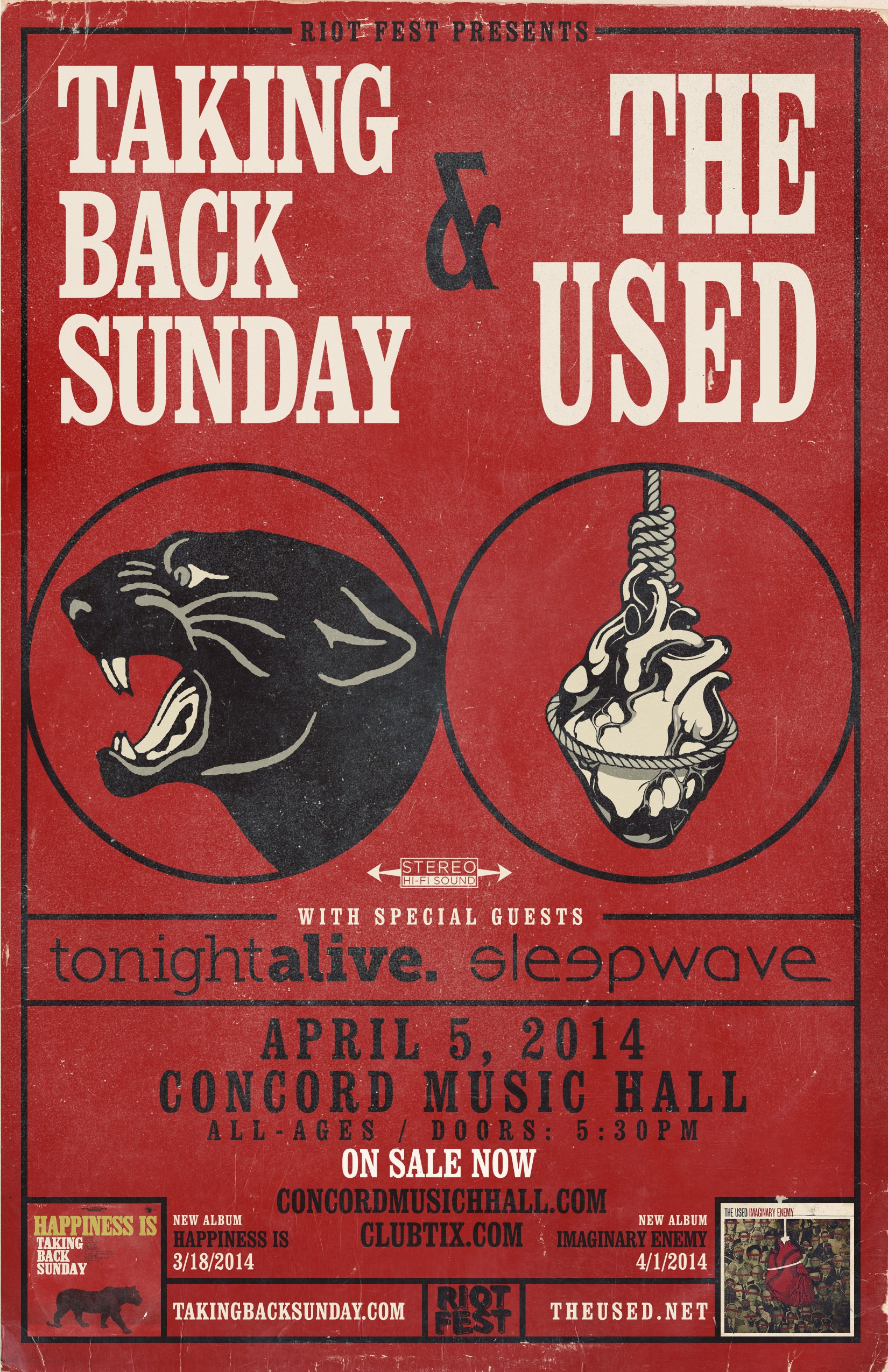 Taking Back Sunday // The Used April 5th, Concord Music Hall Riot Fest