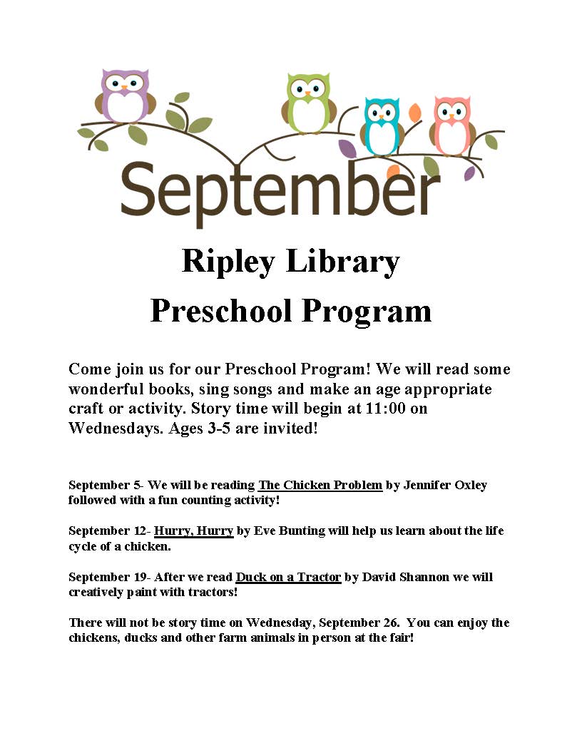 September Ripley Preschool Programs Union Township Public Library