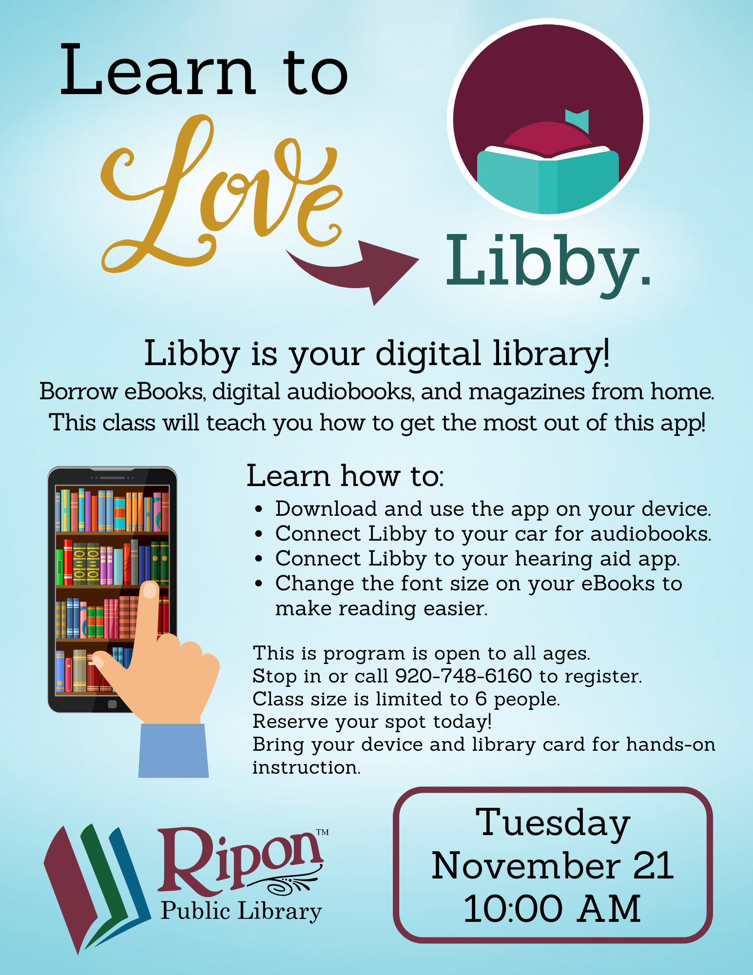 Learn to LOVE Libby Ripon Public Library