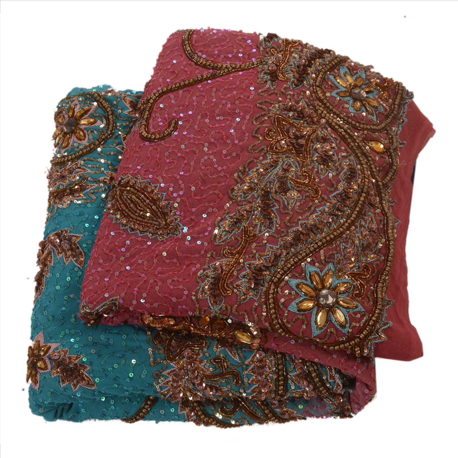 Vintage Hand Beaded Saree Indian Sari Silk Blue Sequins Work