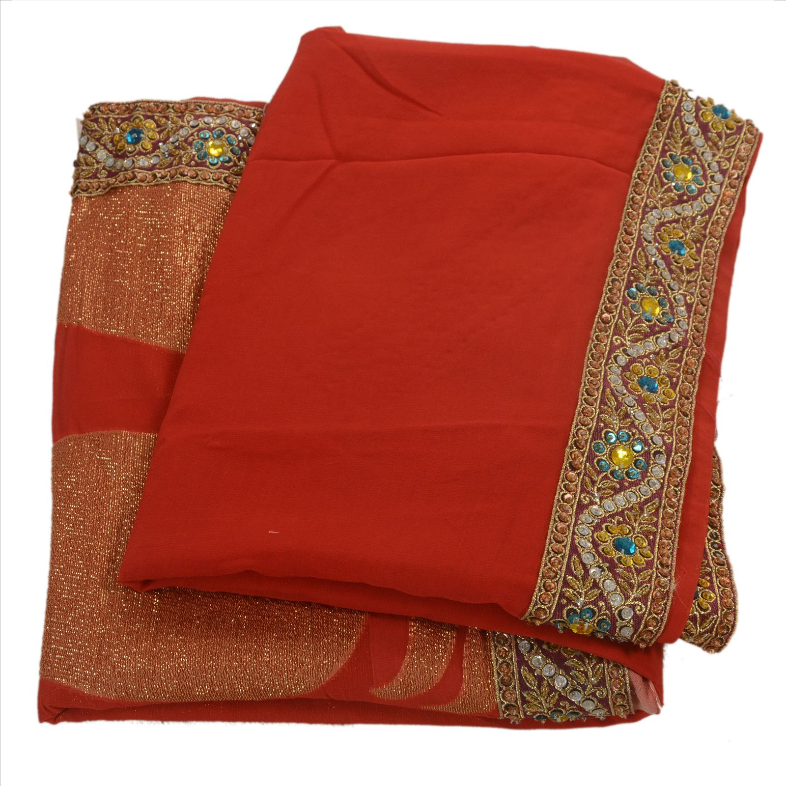 Sanskriti Vintage Saree Hand Beaded Woven Red Fabric Cultural