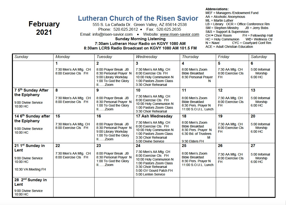 lcms calendar 2023 Calendar & Events Lutheran Church of the Risen Savior LCMS
