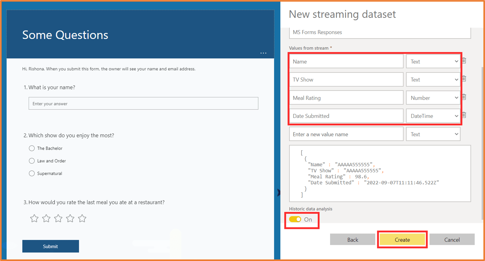 Use Power Automate to add Microsoft Forms submissions to a Power BI