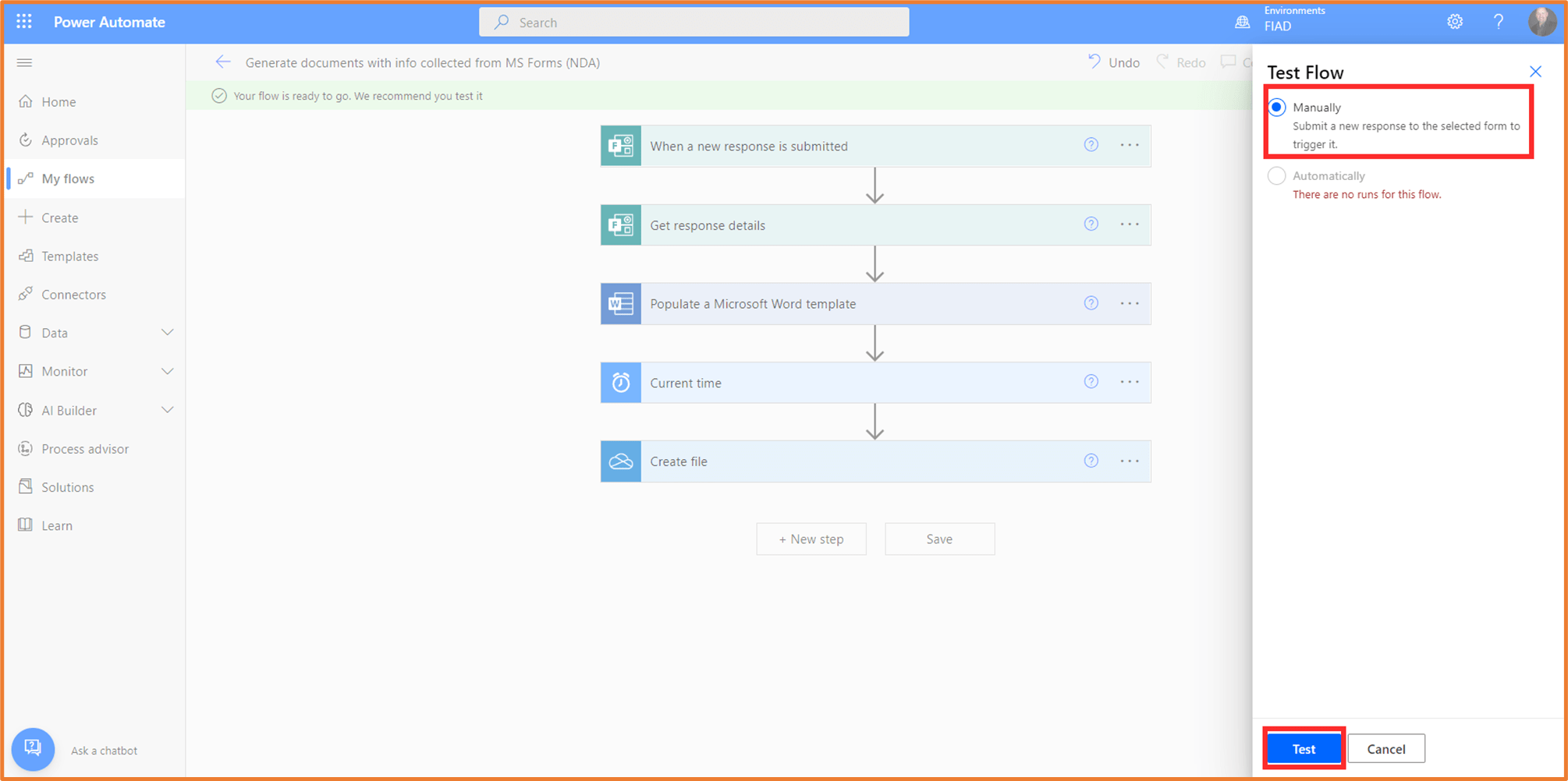 Generate documents with information collected from Microsoft Forms
