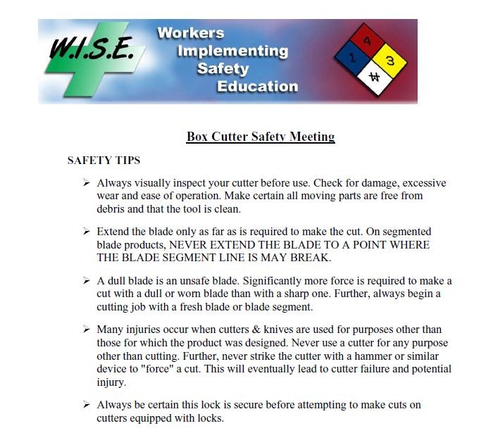 Box Cutter Safety RiskWise