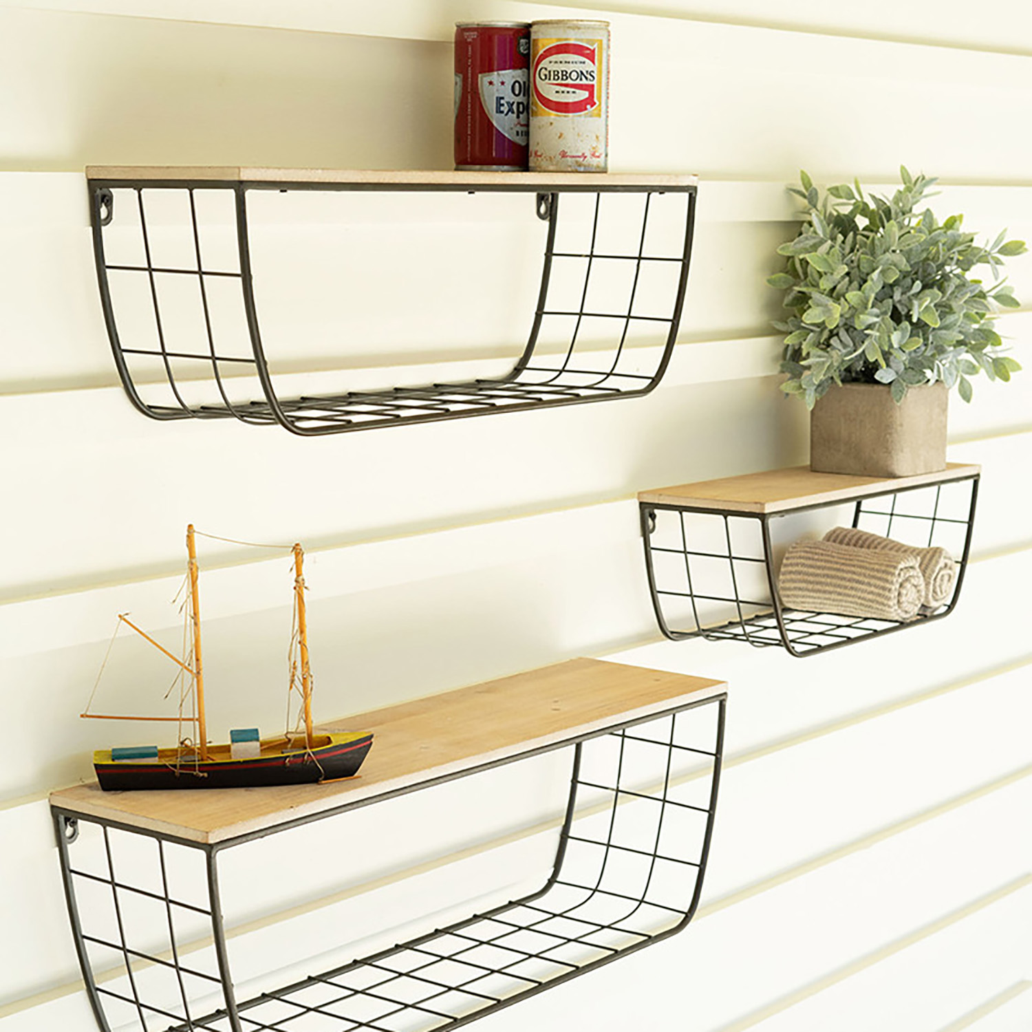 Wire & Wood Wall Shelves Set of 3 Rita's Furniture & Decor
