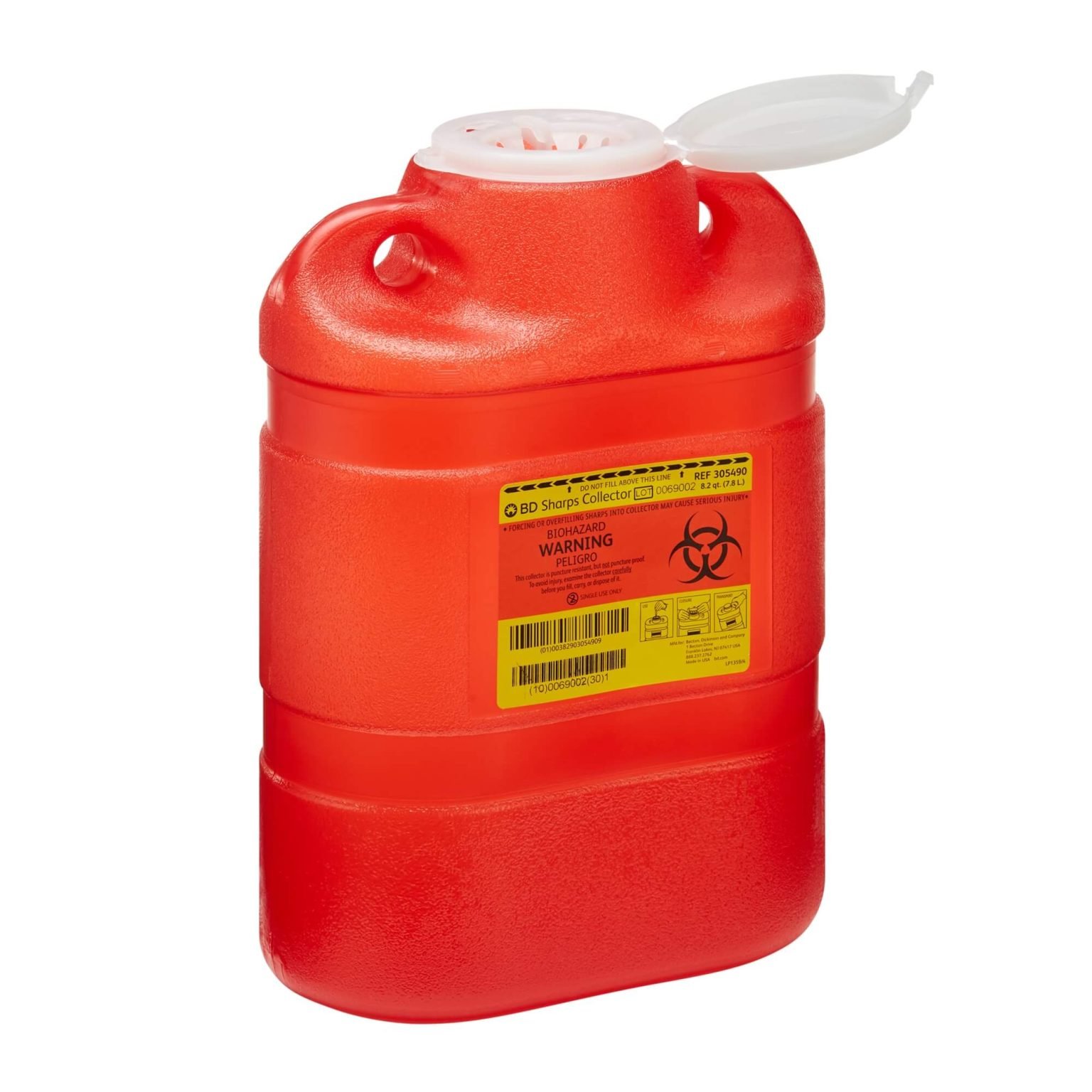 BD Disposal Sharps Container Red Base Translucent Lid 8.2 Quart