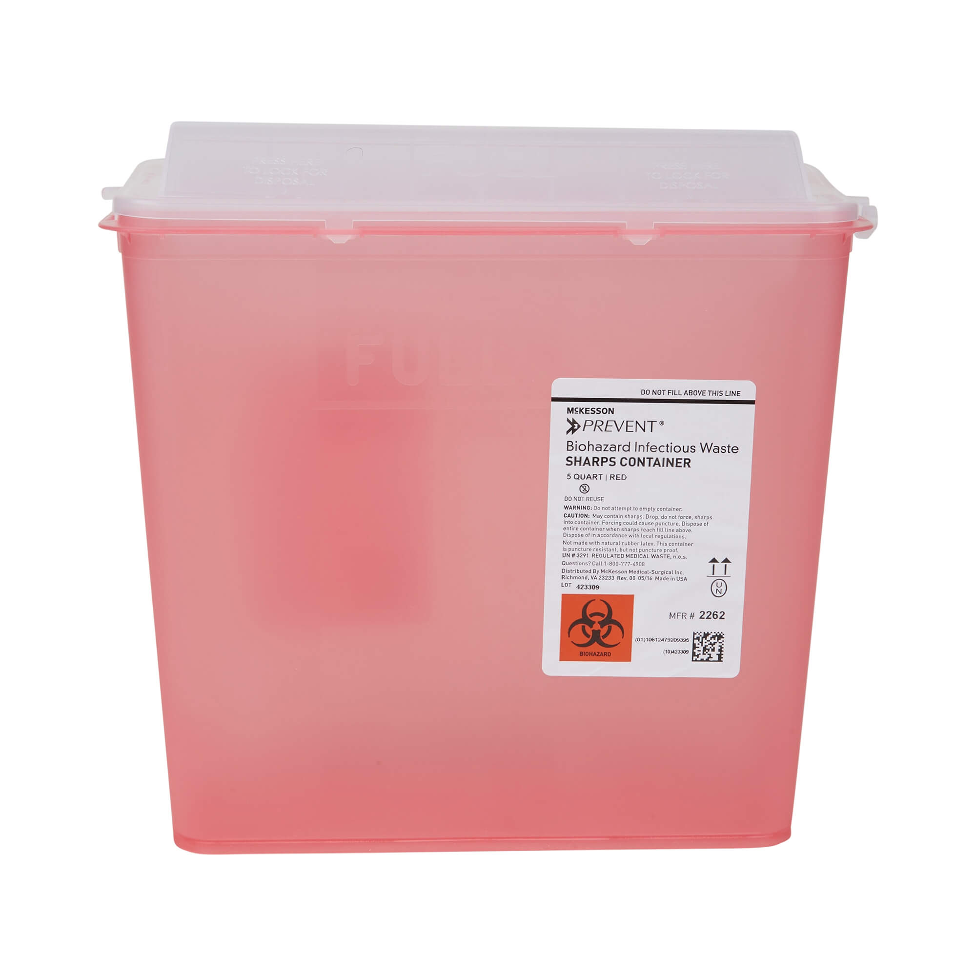 McKesson prevent Sharps Disposal Container 5 Quart Red