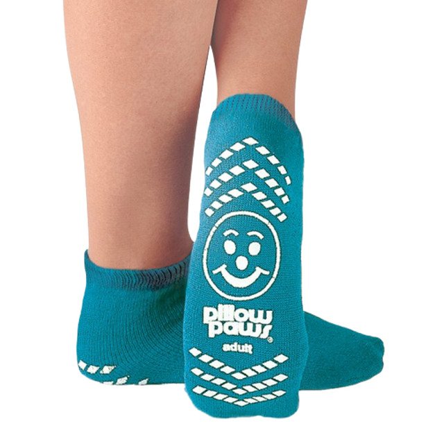 Pillow Paws Double Imprint Ankle High Slipper Socks, Teal Large
