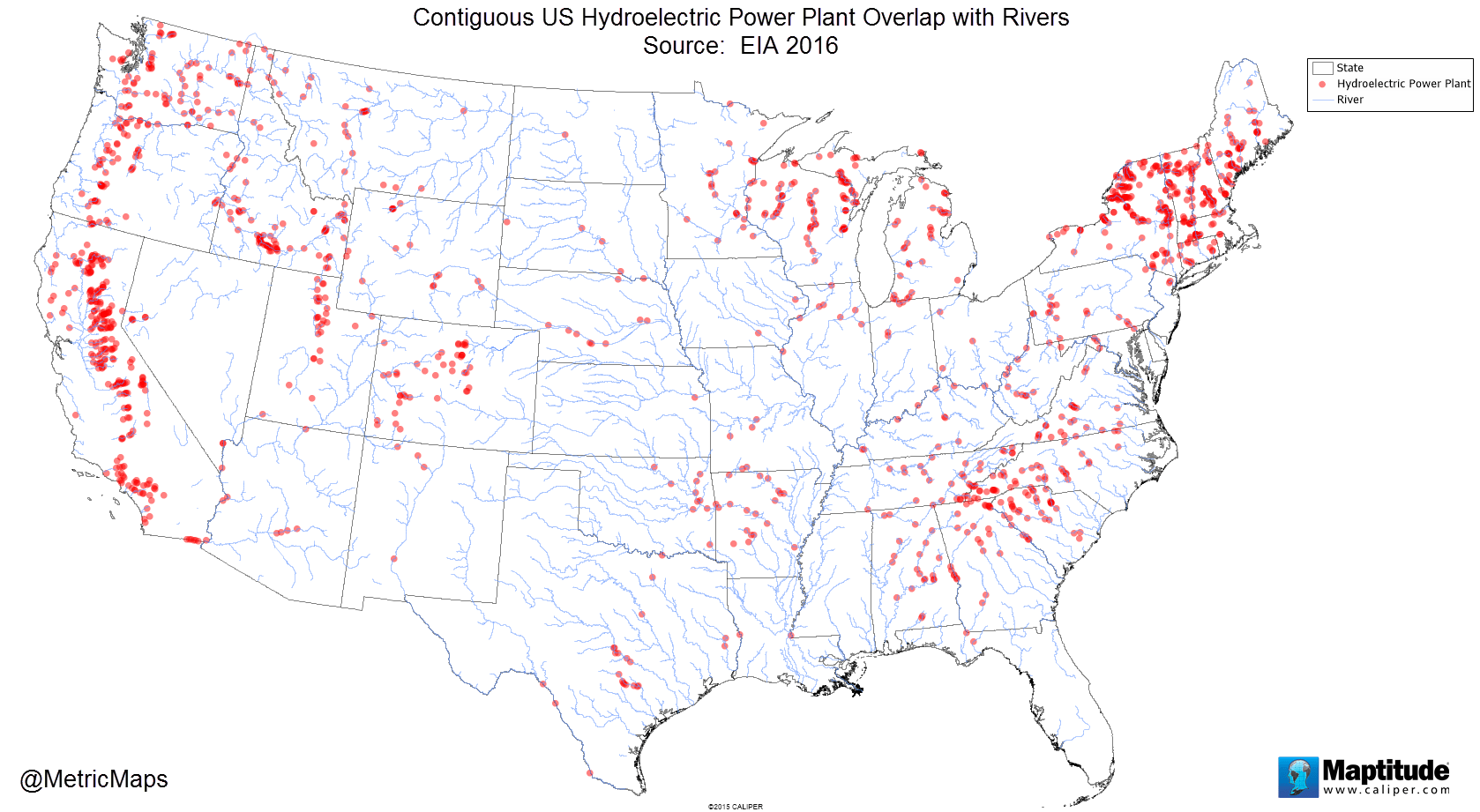 Contiguous US Hydroelectric Power Plant Overlap with Rivers The Big