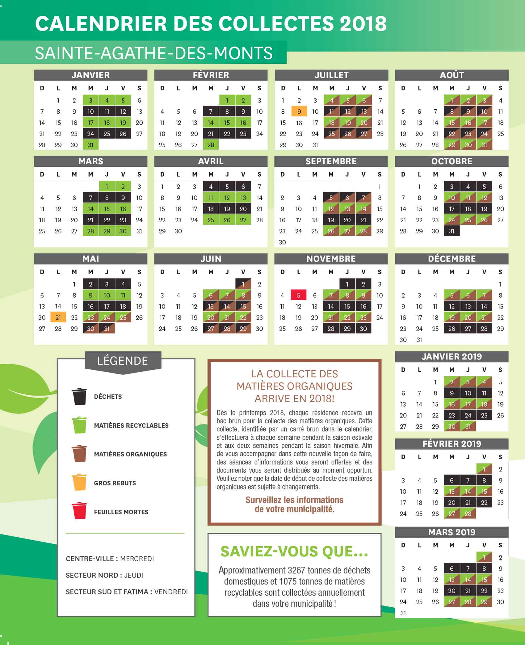 Ville de SainteAgathedesMonts Centreville Calendrier de collecte