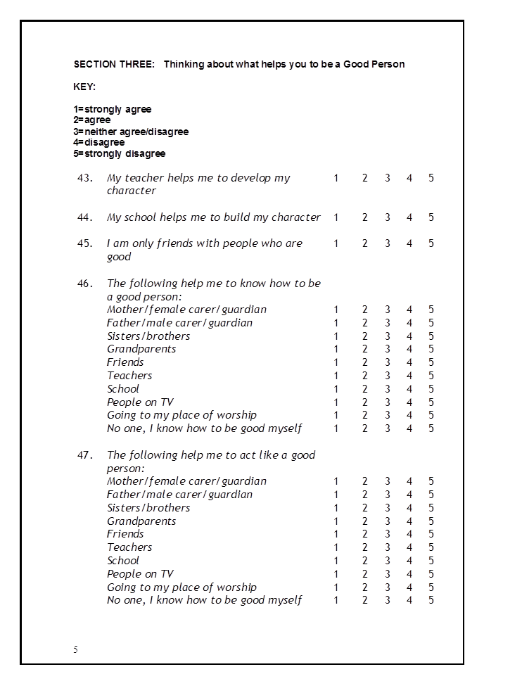 Understanding the Moral Values of Young People and the Key Influences on their Character