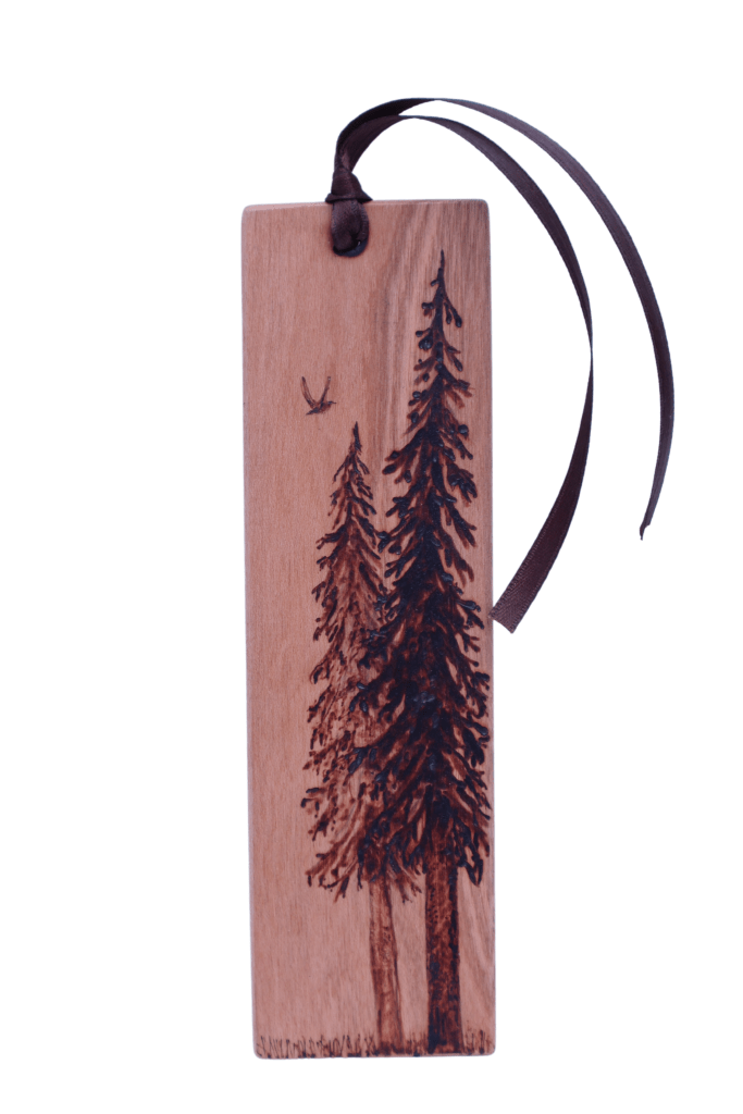 Cherry Wood Pyrography Bookmark Two Trees Riverbed Art