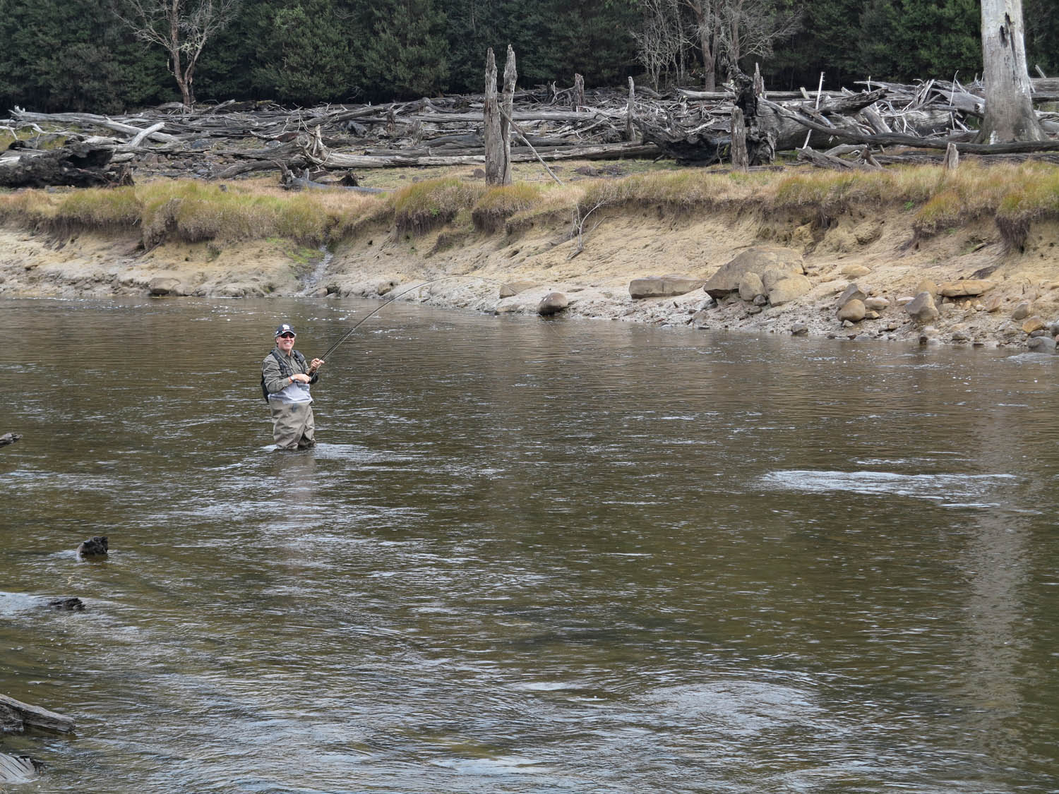 Hookup on the Lost River trout fishing Tasmania, May 2013