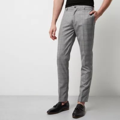 Grey check skinny smart trousers Trousers Sale men