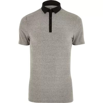 Grey contrast muscle fit polo shirt Polo Shirts Sale men