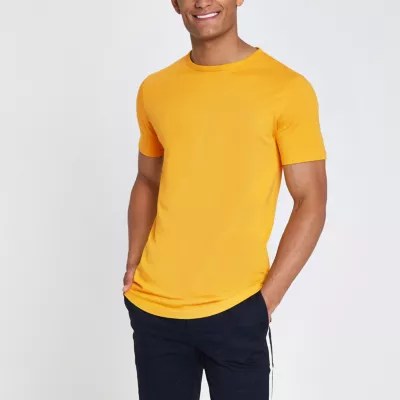 Yellow Curved Hem Longline T Shirt T Shirts T Shirts Vests Men