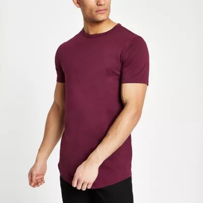 Red Curved Hem Longline T Shirt T Shirts T Shirts Vests Men