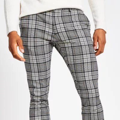 Grey tartan check super skinny smart trousers Smart Trousers