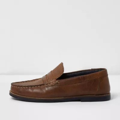 Boys brown embossed leather loafers Shoes Footwear boys