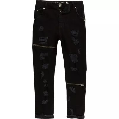 Kids black RI Studio Tony ripped slouch jeans Slouch Tapered Jeans
