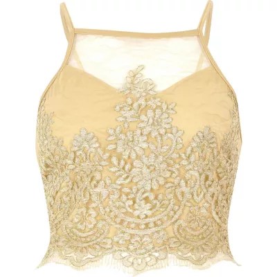Gold sheer lace crop top crop tops / bralets tops women