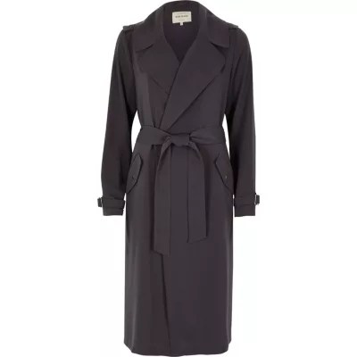 Charcoal grey tie waist duster trench coat jackets coats / jackets women