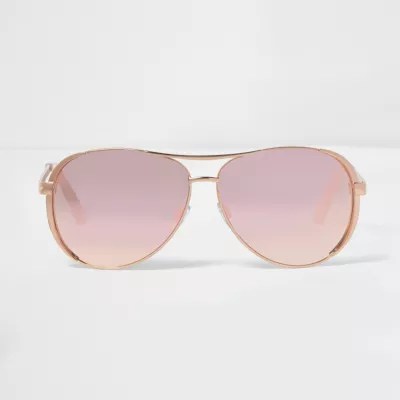Gold tone pink mirror lens sunglasses round sunglasses sunglasses