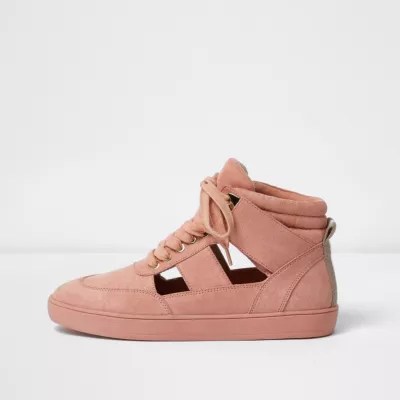 Pink cut out hi top trainers plimsolls / trainers shoes / boots women