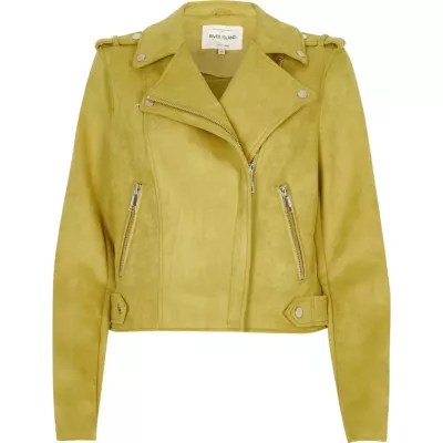 Yellow suede look biker jacket jackets coats / jackets women