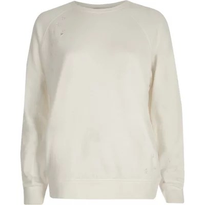 Cream distressed sweatshirt hoodies / sweatshirts t shirts / vests