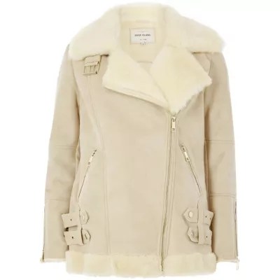 Cream faux suede aviator jacket coats coats / jackets women