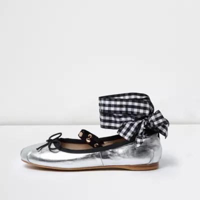 Silver ankle ribbon ballet flats Seasonal Offers Sale women