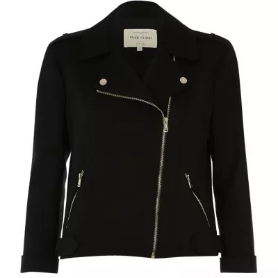 Black zip front jersey biker jacket jackets coats / jackets women
