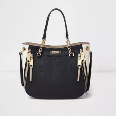 Black zip detail scoop cross body tote bag Shopper & Tote Bags Bags