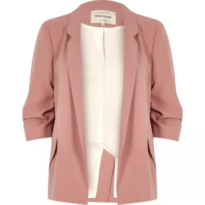 Blush pink ruched sleeve blazer blazers coats / jackets women