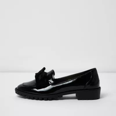 Black patent bow front chunky loafers Shoes Shoes & Boots women