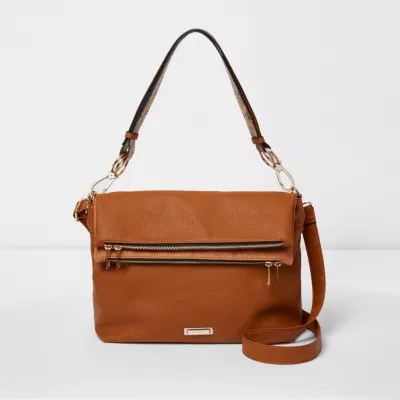 Tan foldover underarm cross body slouch bag Shoulder Bags Bags & Purses women