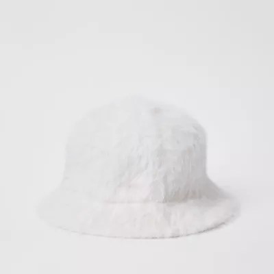 White fluffy bucket hat Hats Accessories women