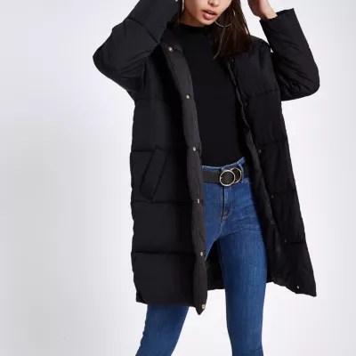 Black Asymmetric Longline Puffer Jacket Jackets Coats Jackets