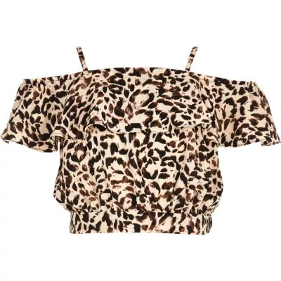 Girls leopard print bardot ruffle crop top crop tops tops girls